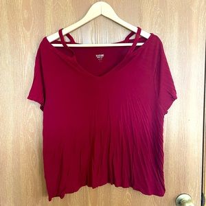 Maroon Short Sleeved Shirt Open Shoulder